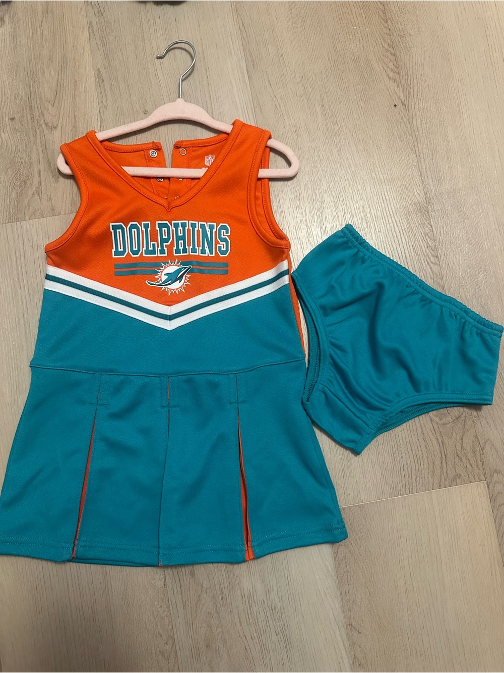 New Miami Dolphins Girls Cheer Dress with bloomers- Orange & Teal size 4T